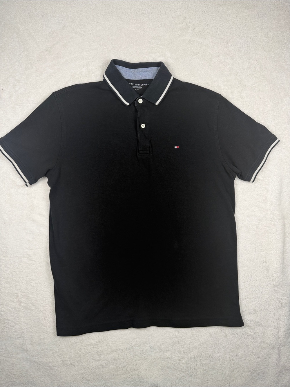 Tommy Hilfiger Black Polo with White Contrast Trim
